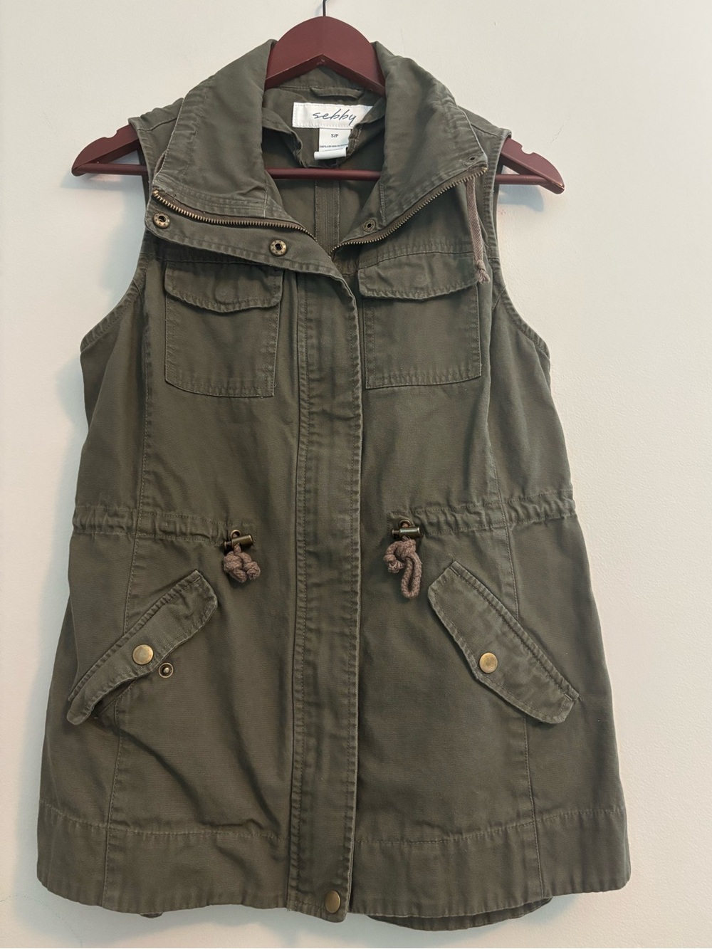 Sebby Size Small Utility Jacket Vest - Cargo Green Army Green Pockets and Zip Up